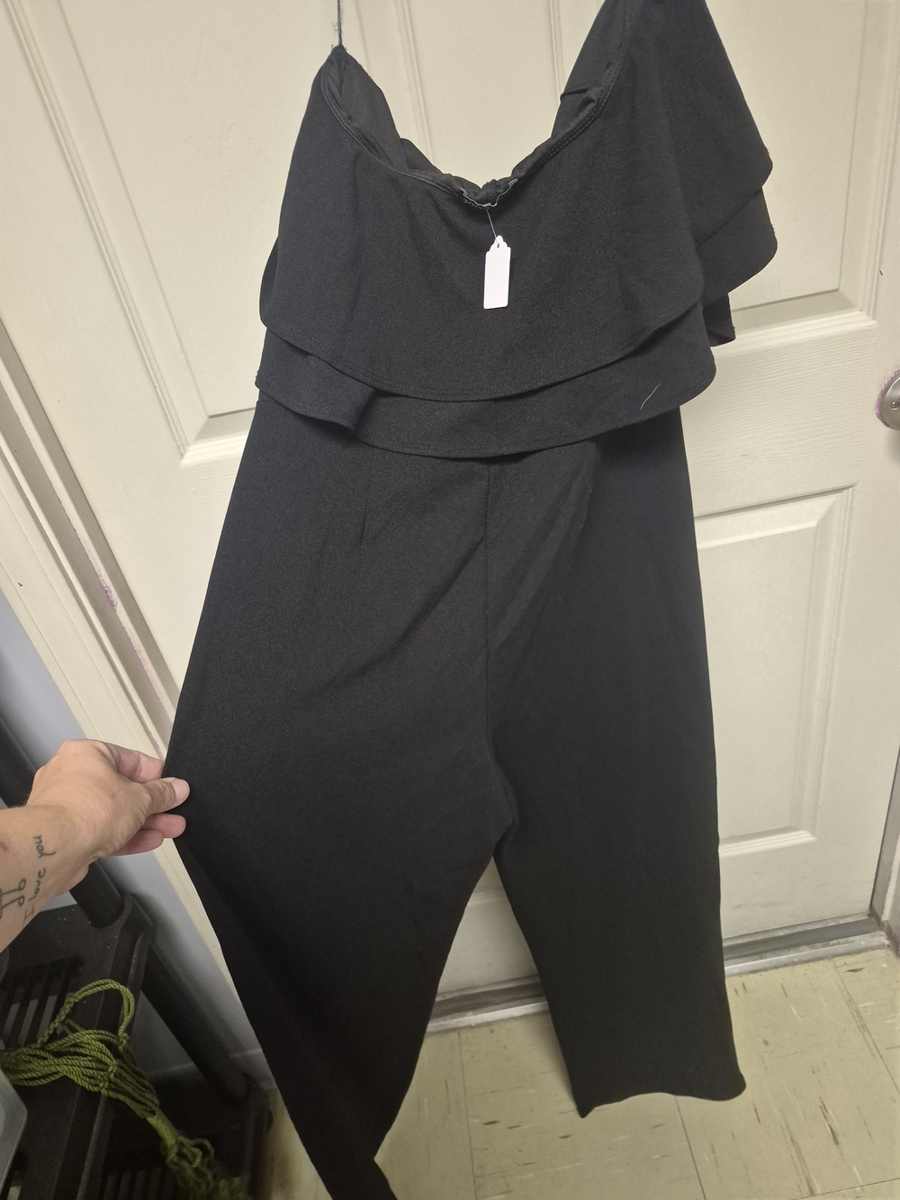 Mind Code Black Off-Shoulder Ruffle Jumpsuit - Picture 3 of 4